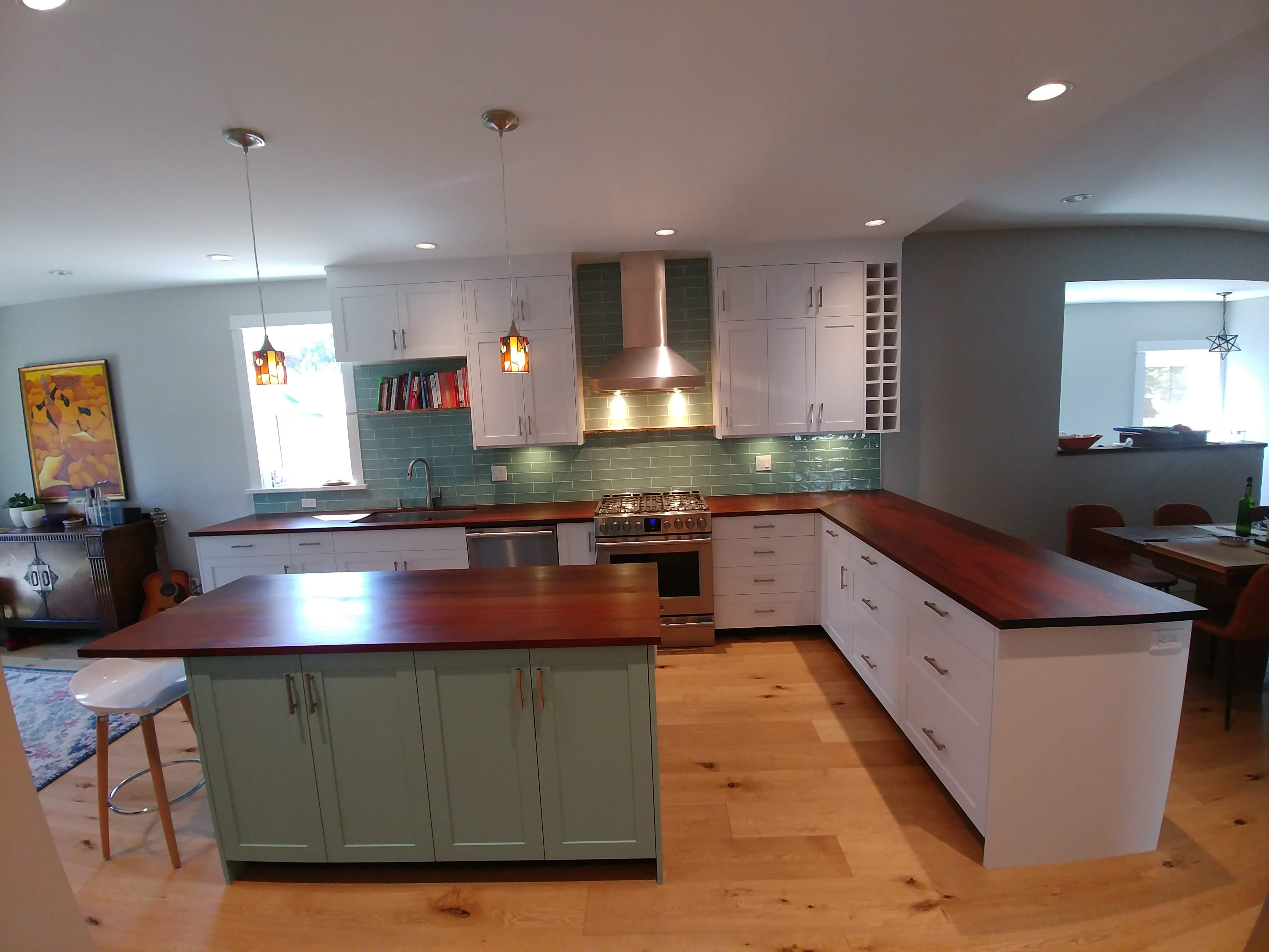 Stunning Ipe wood counters on a lcassic shaker kitchen.